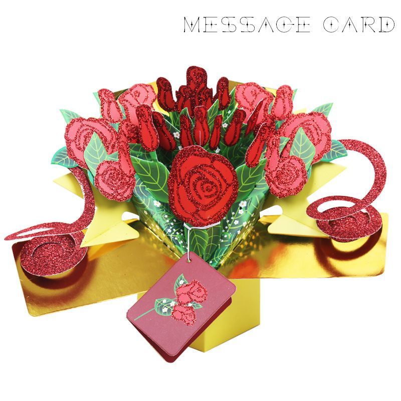 Club Forest グリーティングカード メッセージカード ポップアップカード 3d 飛び出す 立体 バラの花束 薔薇 バラ ばら 花束 ラメ キラキラ 立てて飾れる カード メッセージ お祝い 記念日 バレンタイン 誕生日 バースデー 母の日 父の日 レター 贈り物 ギフト